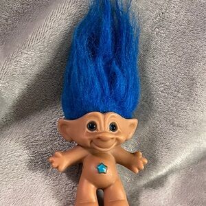 Vintage 1980's Ace Novelty Treasure Troll Blue Hair Wishstone